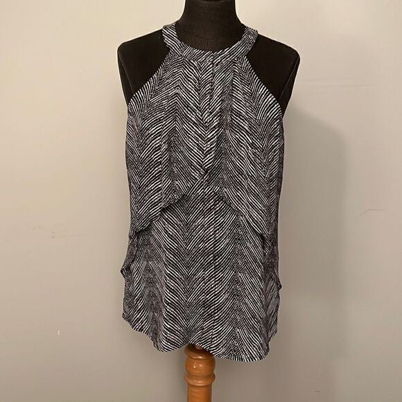 Worthington Women's Black Halter Neck Hidden Button Layered Blouse Size Small - Picture 3 of 10